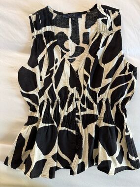 Rachel Black & Cream Abstract Button-Front Sleeveless Blouse